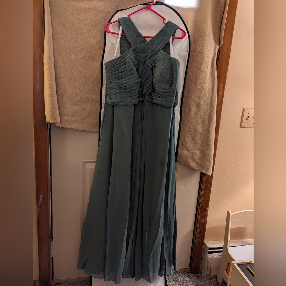 Azazie Green Halter Maxi Gown for Prom